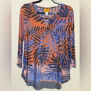 🎄Ruby Rd. colorful print of palm leaves and geometric patterns